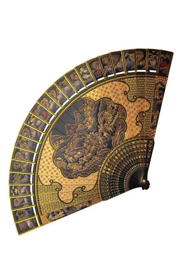 Gold painted landscape folding fan